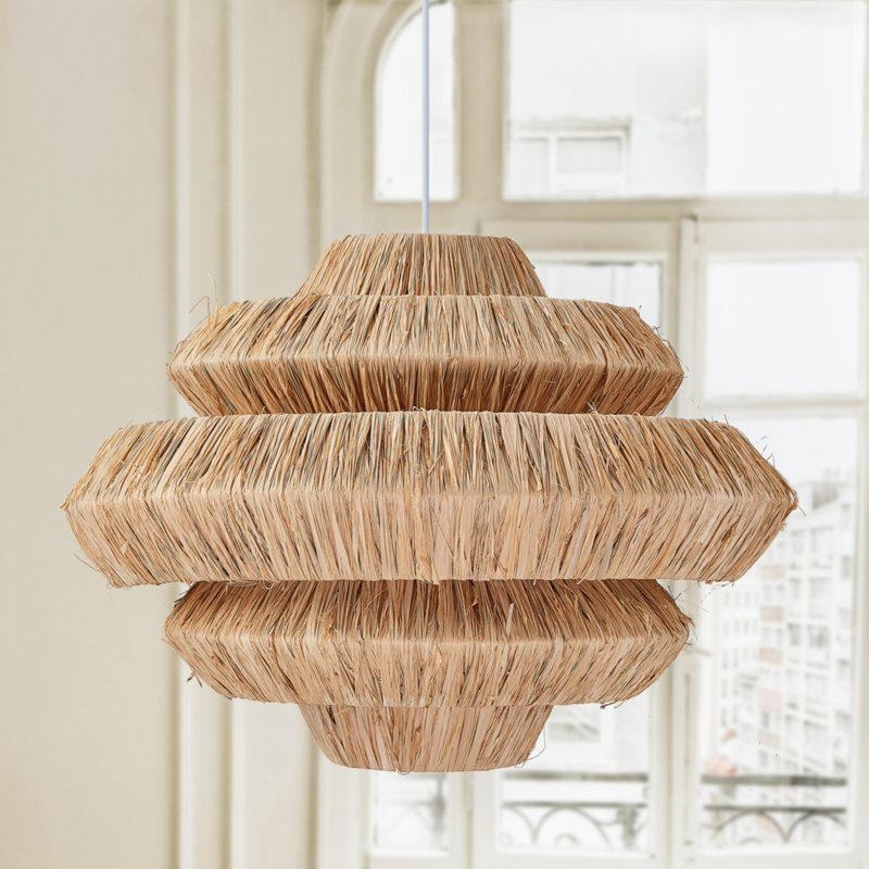 27 inch 3-Light Hand Woven Raffia Tiered Chandelier