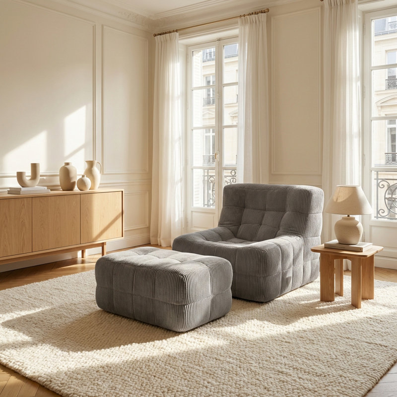 Single Lounge Chair with Ottoman, High-Resilience Foam Upholstery, Auto-Rebound Comfort, No Assembly Required 