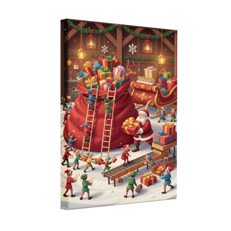Noël, père Noël, atelier de Noël, traîneau, scène d'hiver, H 18 po x l 12 po