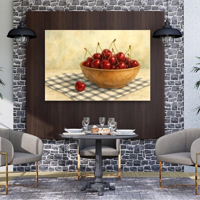 «Sweet Summer Cherries», impression d'art contemporain sur fond de cerisier rustique, 40" H x 60" W