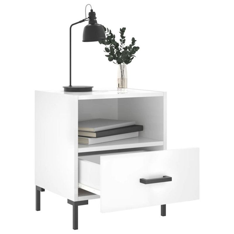 Aaeryn 40cm W Iron Bedside Table, High Gloss White