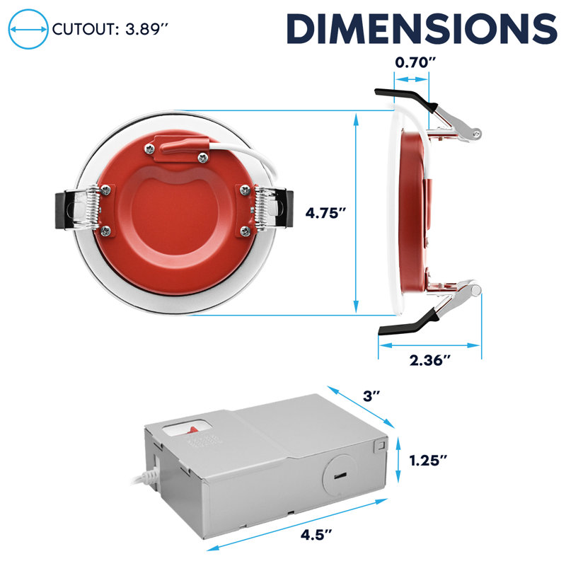 Éclairage encastré à DEL 4 pouces Luxrite, 5 CCT, luminaire à DEL sur tranche, 2 heures de résistance au feu, 820 lm, 10 W, intensité variable, CRI90, homologué UL Energy Star
