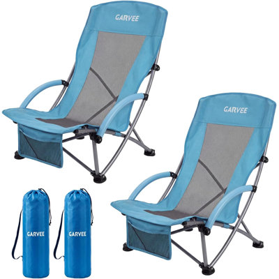 Ensemble de 2 chaises de plage High, chaises de plage pliantes pour adultes, siège extra large léger avec porte-gobelet, poche de rangement et sac de transport pour le camping, la plage, les voyages