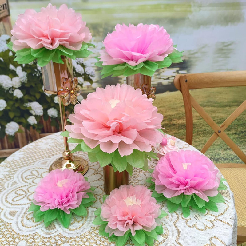Fleurs décoratives (assorties de 7 po) 6 pièces de papier de soie artificiel pivoine pour chambre de mariage, centre de table de mariage