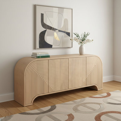 Buffet 72 po en bois massif brun avec fermeture en douceur avec quatre portes