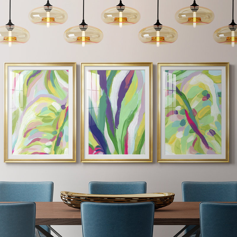 «Bright Tropical Abstraction IV», reproduction sur mesure encadrée de qualité supérieure, mat, 3 pièces