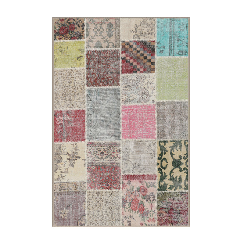 Tapis gris/rose/beige contemporain, Rectangle 4 pi x 6 pi