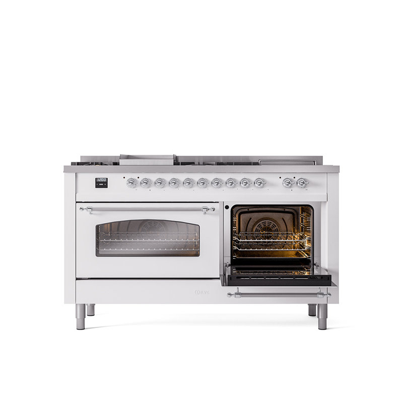 ILVE Nostalgie II 60 Dual Fuel Range, 5 Burners, Griddle, Frenchtop , RAL Color/Chrome, Natural Gas