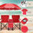 Folding Double Camping Chair W/Umbrella Beverage Holder Carrying Bag Cooler Fold Up Table, Large Bearing Capacity For Beach Patio Pool Park Outdoor Red-1796849963