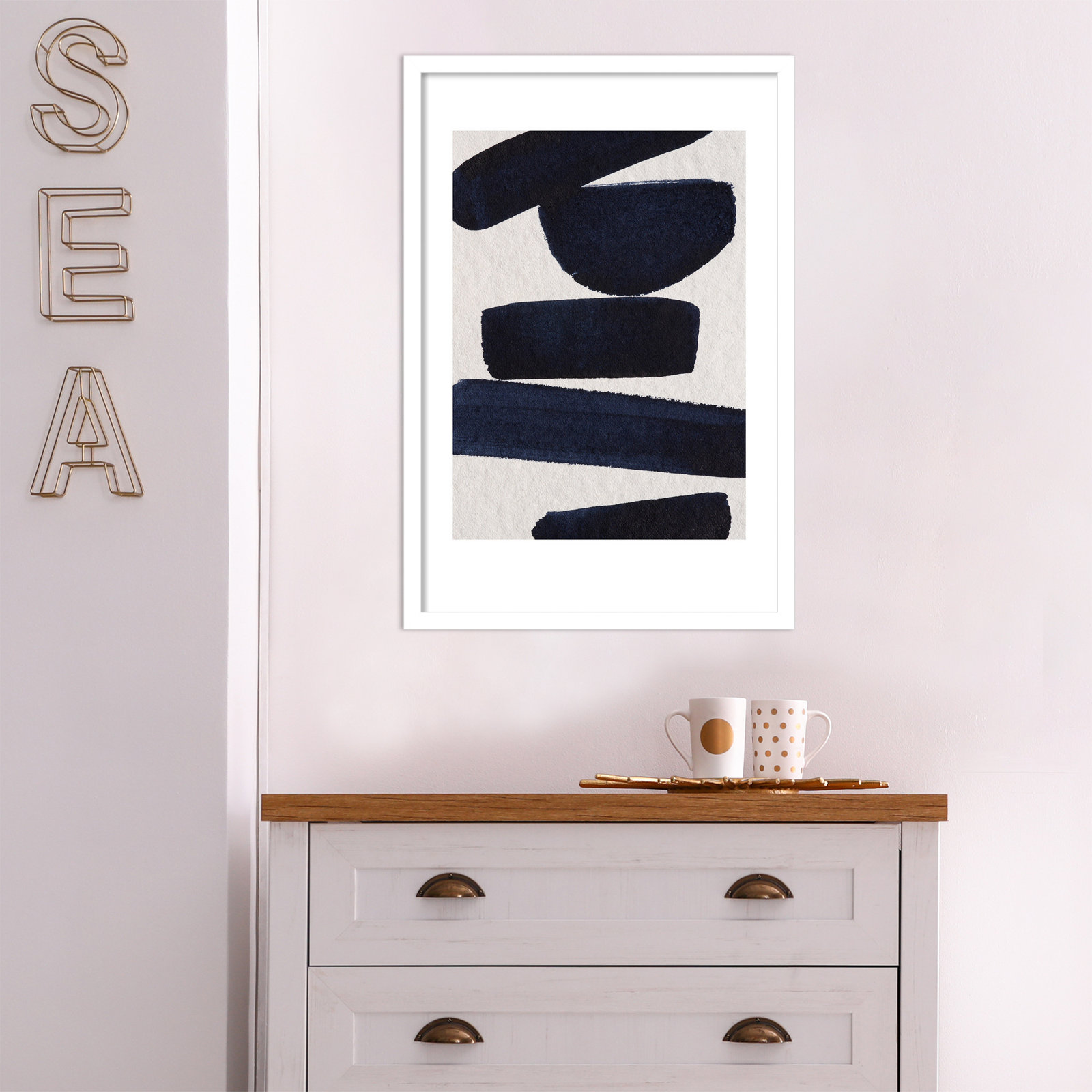 Japandi 5 by Simon West, White, 25.6" H x 17.4" W x 0.88" D