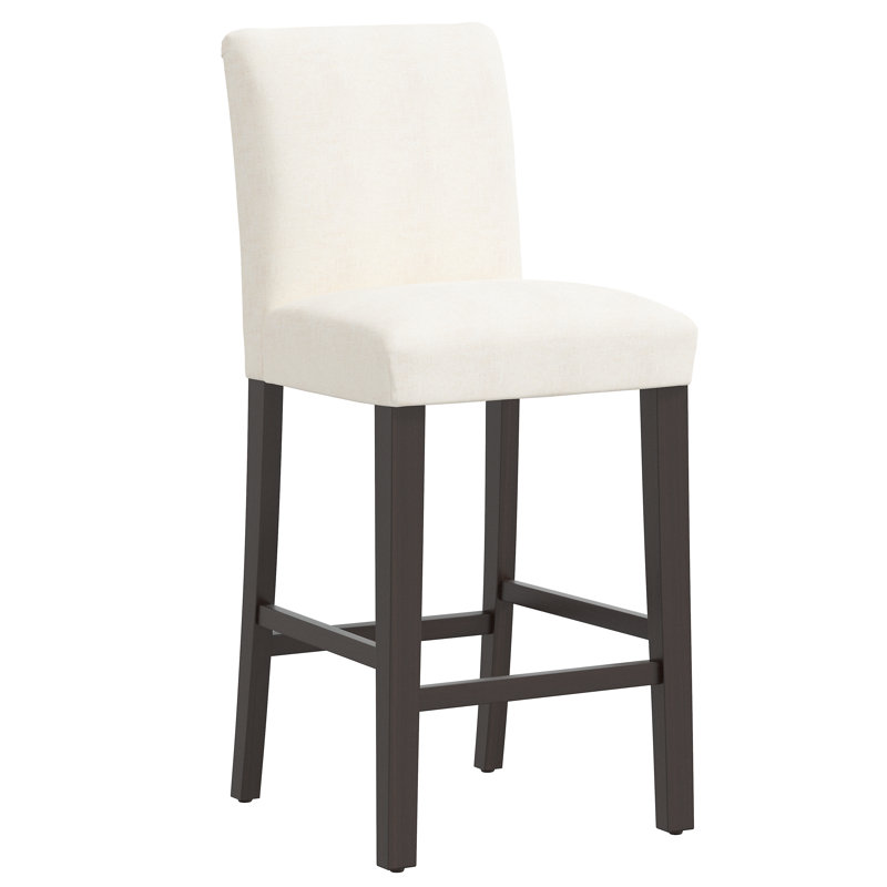 Tabouret de bar et de comptoir Hadrien, Lin blanc texturé Zuma, Tabouret de bar (siège d'une hauteur de 31 po), Bois noir