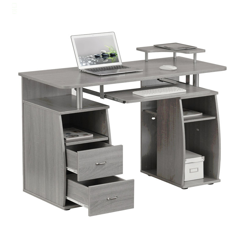 Bureau d'ordinateur complet avec rangement, Gris
