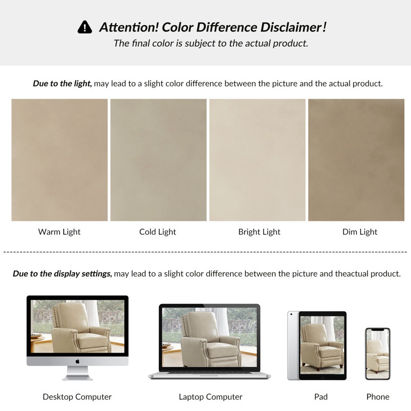 Fauteuil inclinable en cuir véritable l 32 po Andrena, Cuir véritable beige