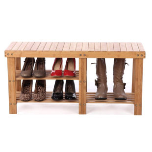 PATIOJOY Shoe Rack Bench, 3-Tier Shoe Organizer, Storage Shelf & Seat