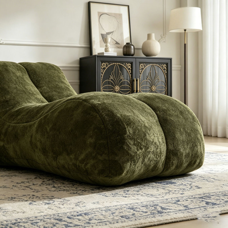 Fauteuil à billes doux avec noyau en mousse haute résilience pour deux personnes., Vert olive