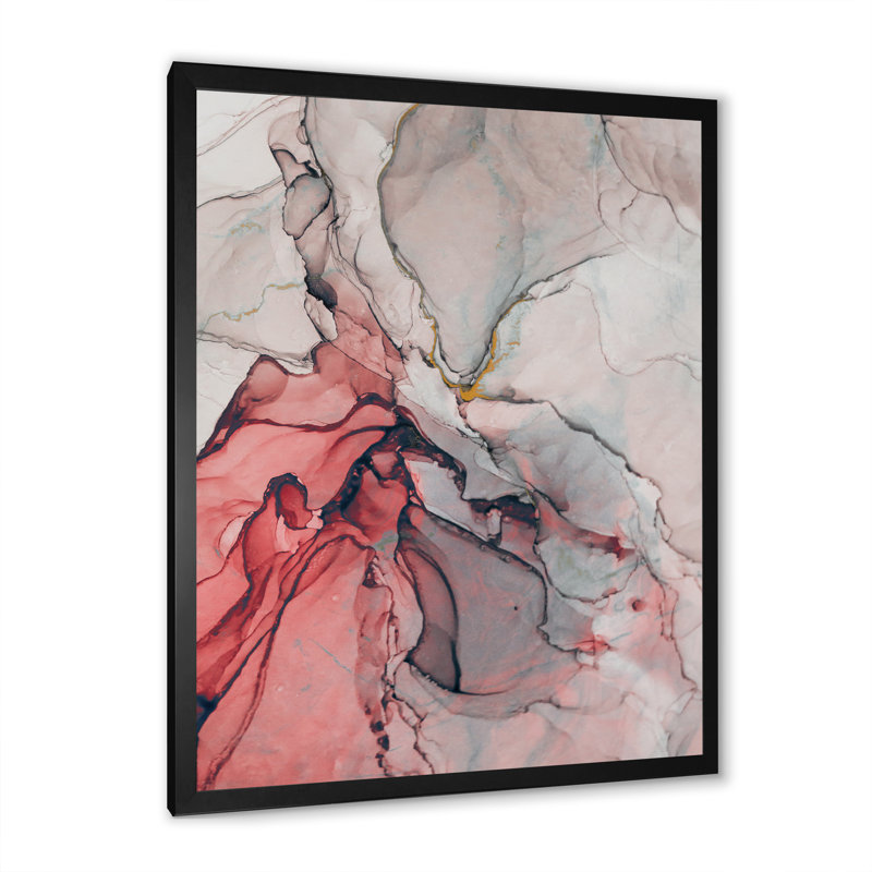 Ondulations de marbre rose et rouge - œuvre d'art moderne sur toile, Toile avec cadre photo noir, H 20 po x l 12 po x P 1 po
