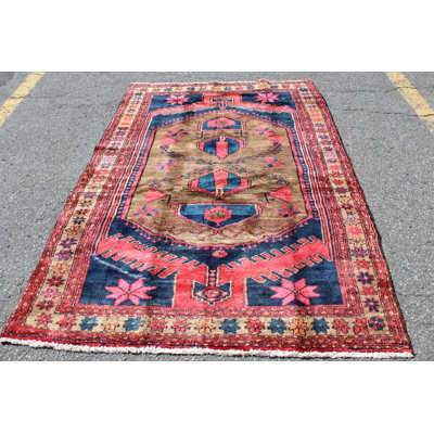 Tapis tribal rose noué à la main 4 po 6 po x 7 po 3 po rose
