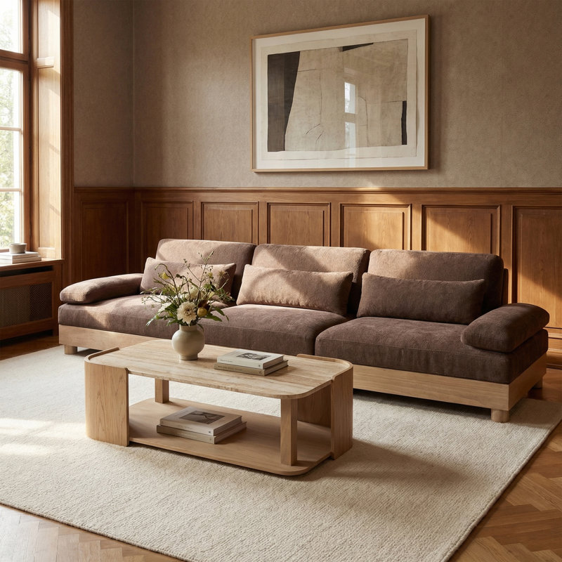 Canapé modulaire 3 pièces en tissu chenille de 135,5 po Turin, Brun, Naturel