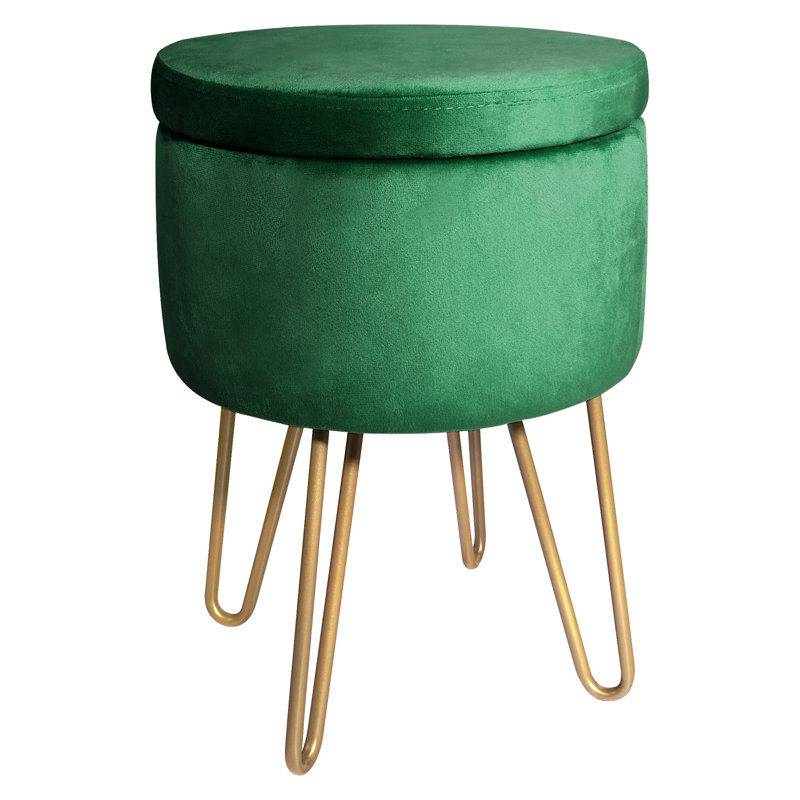 Velvet Storage Upholstered Accent Stool, Green