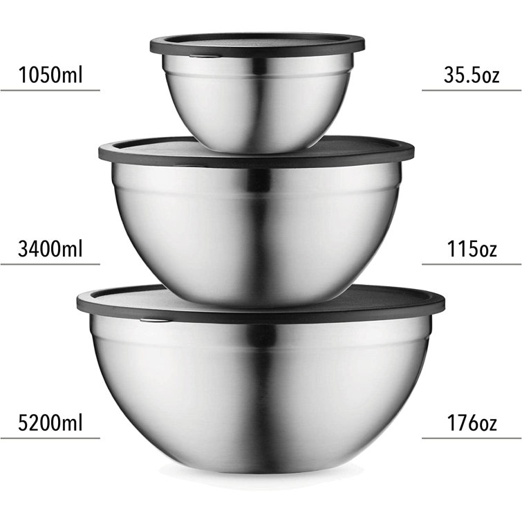 Glass Mixing Bowls with Lids Set of 3 - Large Kitchen Salad Space-Saving  Nesting Bowls, Round Serving Bowls for Cooking,Baking,Prepping,Dishwasher  Safe