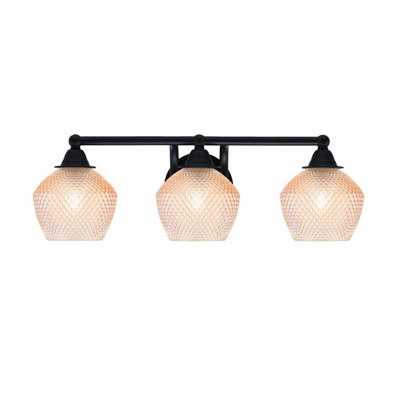 Tuscany 3 Light Bath Bar Shown In Matte Black Finish With 6" Amber Textured Glass