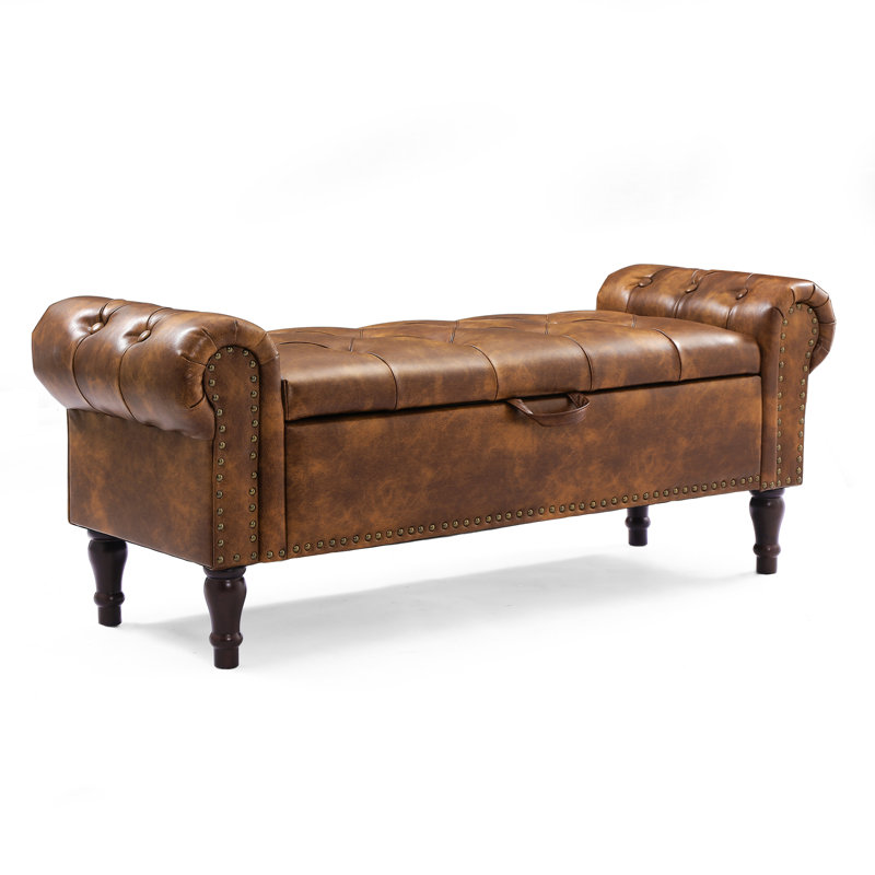 Banc de rangement rembourré Dawsey, H 19,6 po x l 50,7 po x P 17,1 po, Similicuir brun