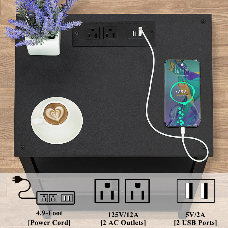 3-Tier Nightstand with Charging Station & USB Ports(Set of 2)