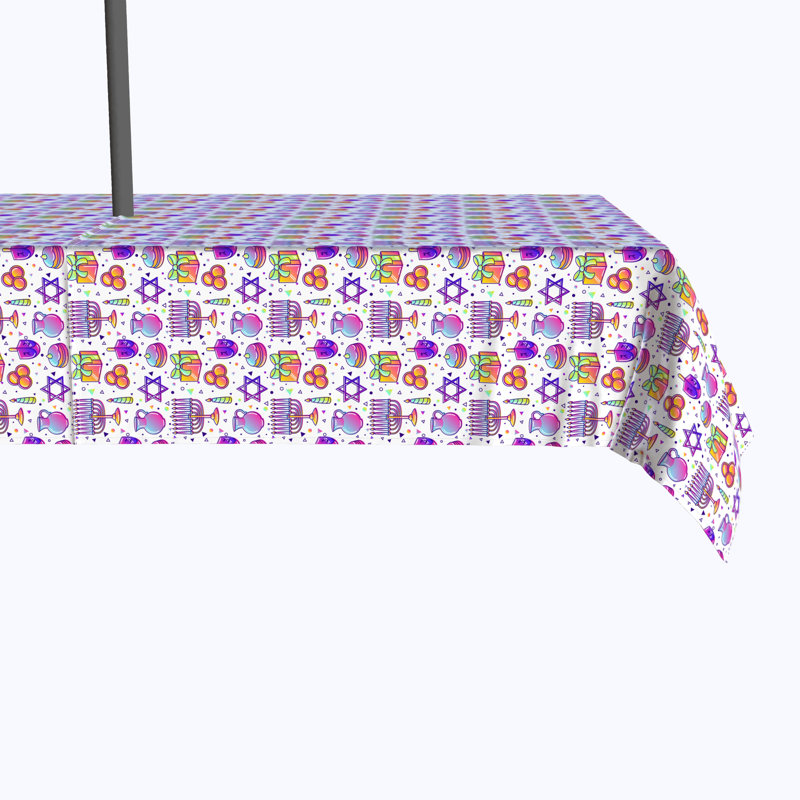 Geometric Hanukkah Tablecloth, 120" x 60", Purple Tint Hanukkah