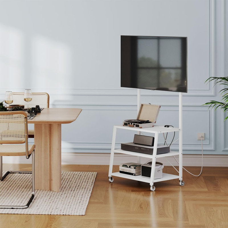 Meuble télé à roulettes avec support et prise de courant jusqu'à 55 pouces, meuble télé d'angle, petit meuble télé avec tablettes de rangement à 3 niveaux pour le salon, la chambre à coucher