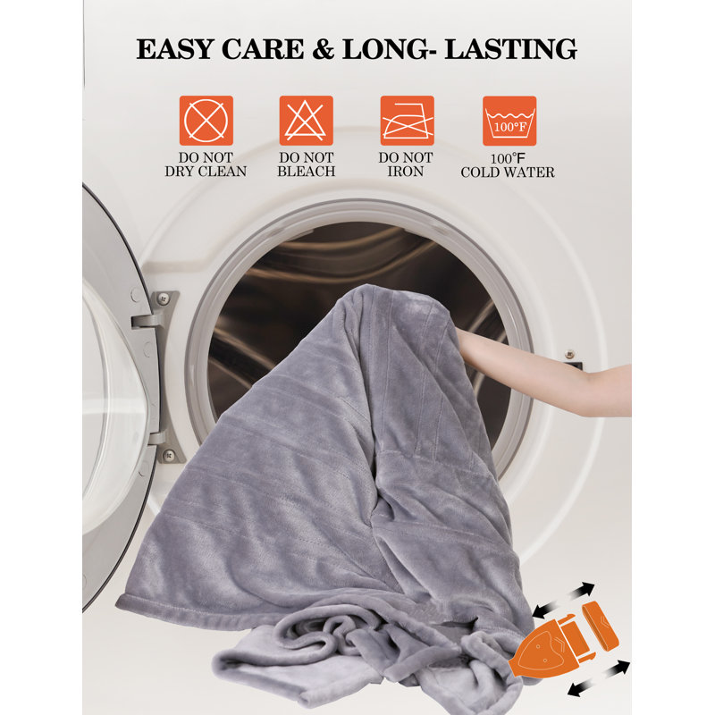 Electrically Heated Throw Blanket, Throw, Light Gray