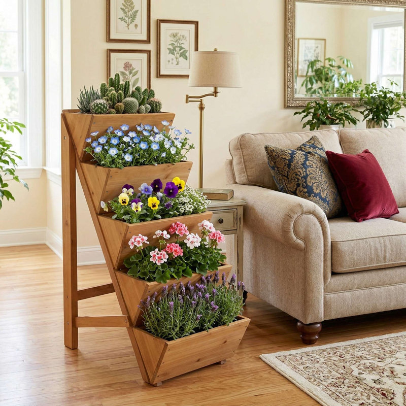 Boîte à fleurs surélevée à 5 niveaux avec lit de jardin surélevé vertical en bois massif avec pieds de support antidérapants stables et trous de drainage intégrés