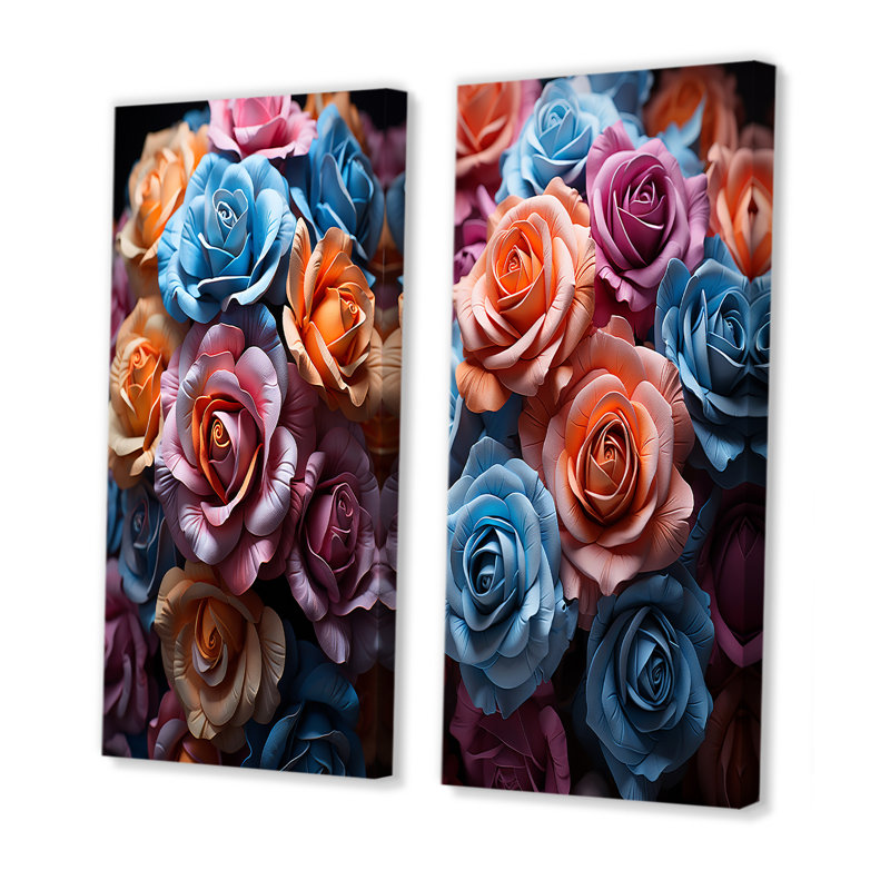 Abstrait roses éclatées - Ensemble de 2 impressions sur toile roses, H 28 po x l 25 po, Toile tendue