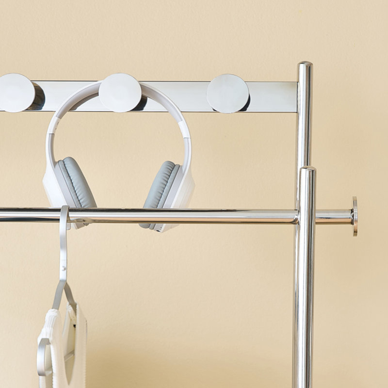Portemanteau en acier inoxydable avec rangement en cuir, Brun