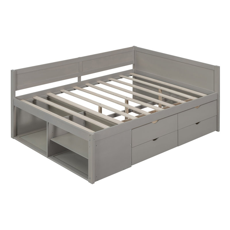 Daybed With Drawers And Shelves, Gray, Full