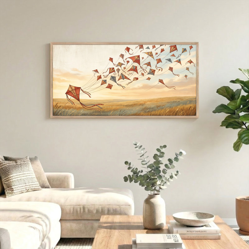Ensemble de 1 tableau sur toile Cerfs-volants dans le ciel, L 48 po x H 24 po, Naturel