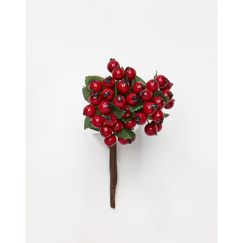 7" Artificial Red Weatherproof Berry Leaves Holiday Pick