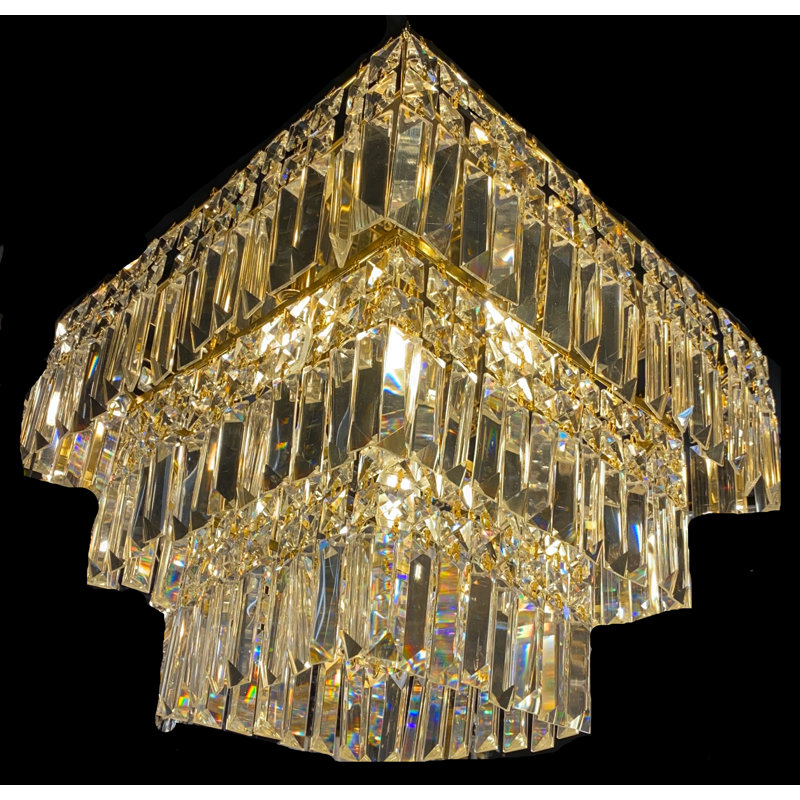Modern 3-Tier Square Crystal Chandelier - 5-Light Dimmable Flush Mount, Gold