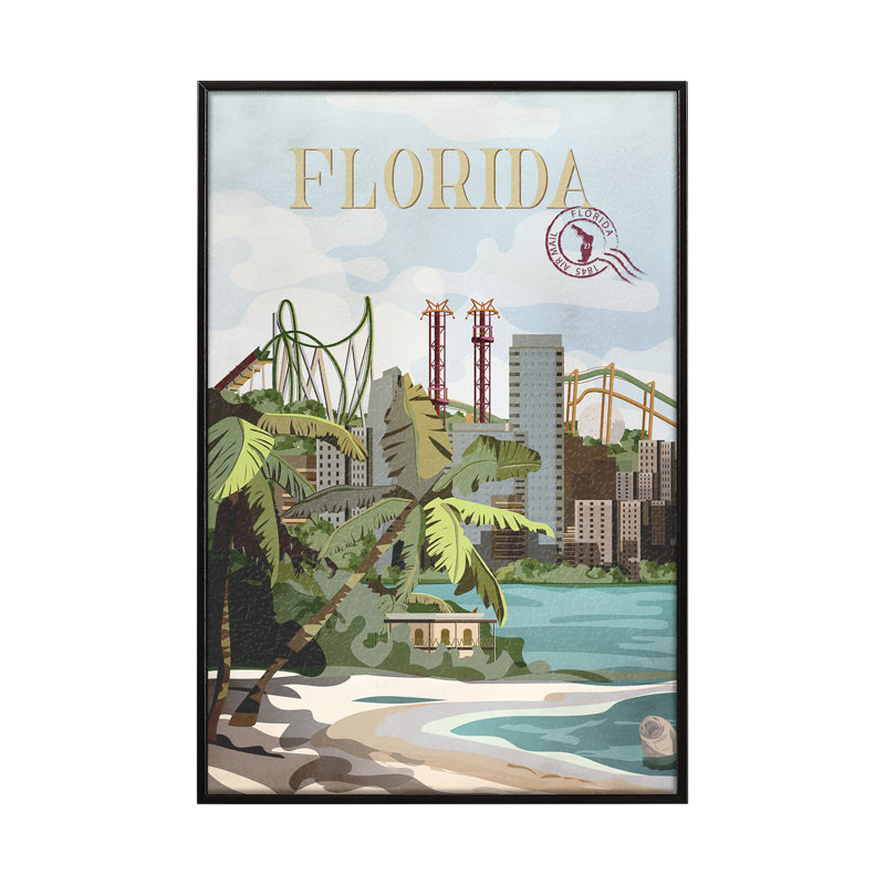 «Florida Go» par Simeng Wang, reproduction d'art encadrée sous verre, Cadre flottant noir, H 15,5 po x l 10,5 po x P 1,5 po