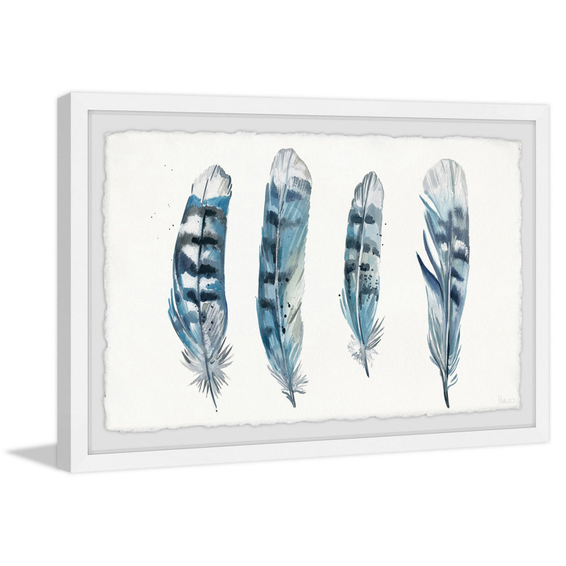 Blue Striped Feathers II by Parvez Taj - Single Picture Frame Painting, 41 cm H x 61 cm W