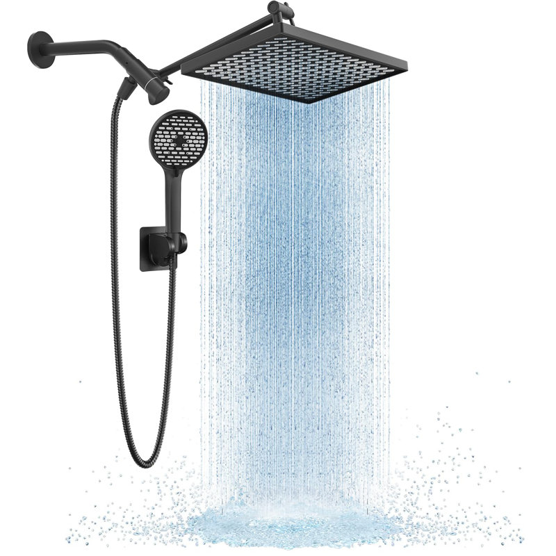 12'' High Pressure Rain Shower Head With Extension Arm,8 Modes Handheld Spray Combo, Anti-Clog Nozzles, Adhesive Showerhead Holder