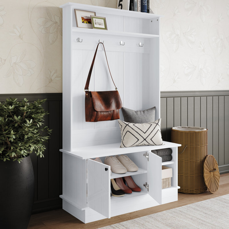 Hall Tree with Storage Cabinet, White