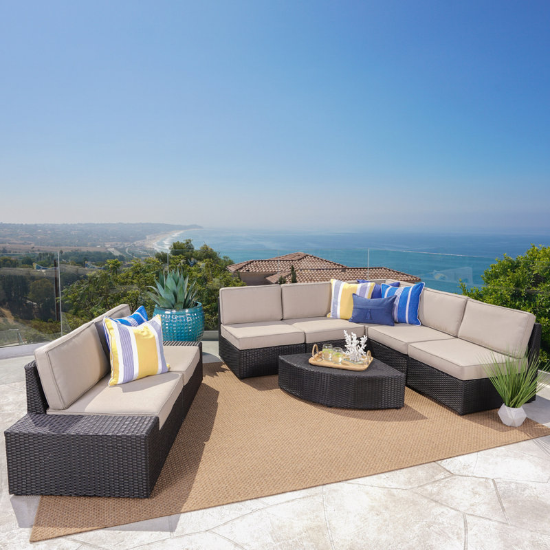 6 - Person Modular Patio Conversation Set with Cushions, Dark Brown