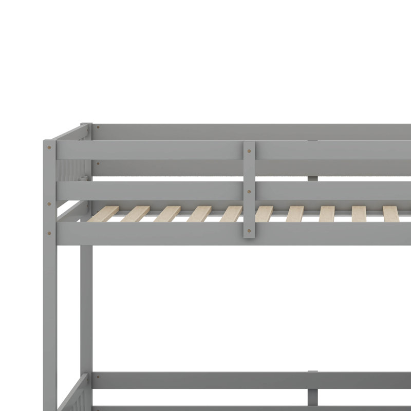 Twin Over Full Solid Pine Wood Bunk Bed – Slide, Storage Staircase & Safety Guardrails, Gray