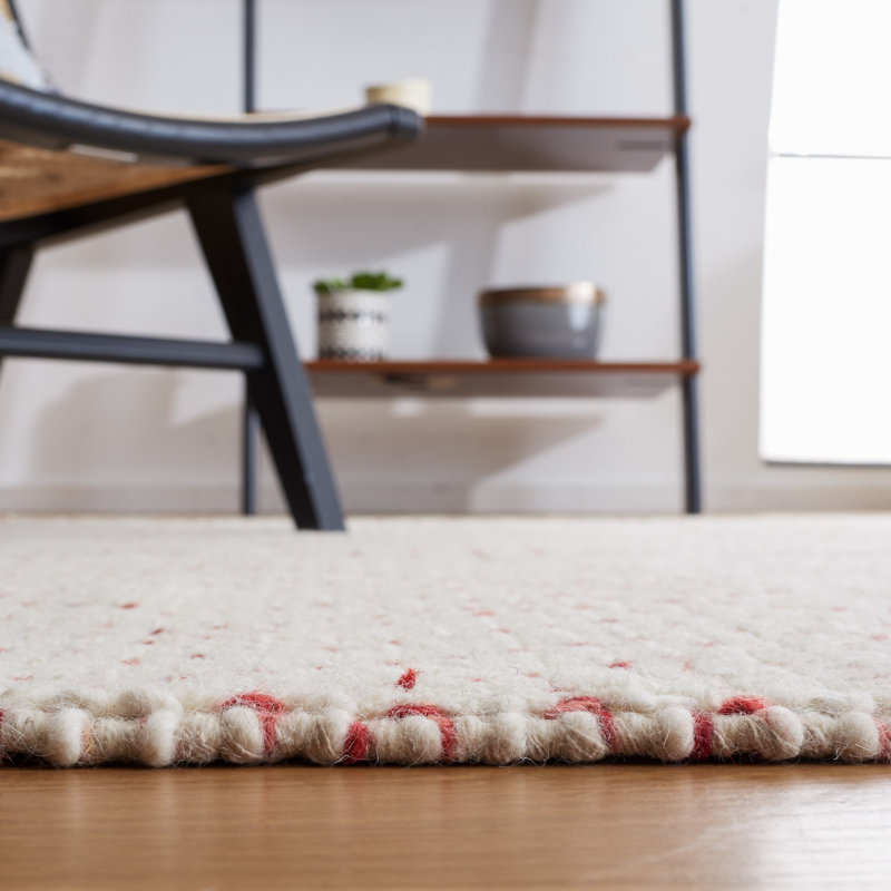 Lilya Hand Loomed Wool/Cotton Geometric Rug in Ivory/Red, Rectangle 4' x 6'