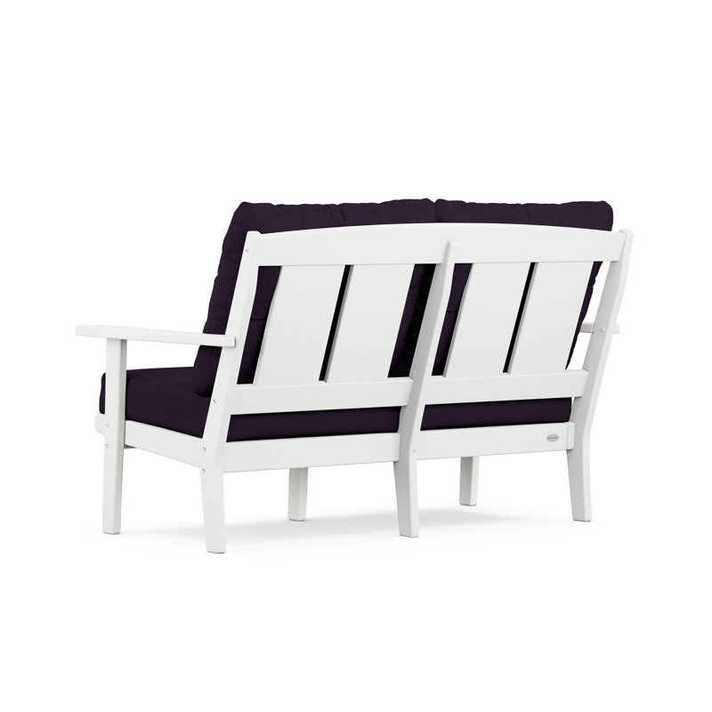Causeuse Mission, Blanc, Lin bleu marine