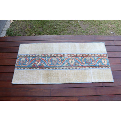 Tapis turc vintage fait à la main en laine beige avec motif floral pour décoration intérieure et couloir décoratif Boho
