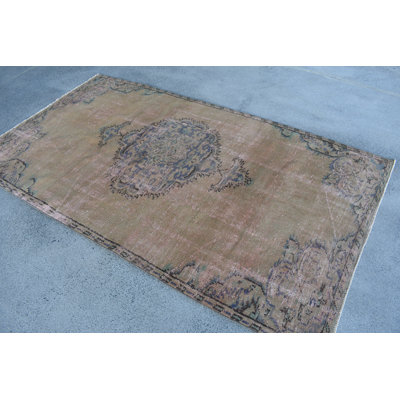 Tapis rétro en laine, motif floral beige 55,5 x 98,4 pouces