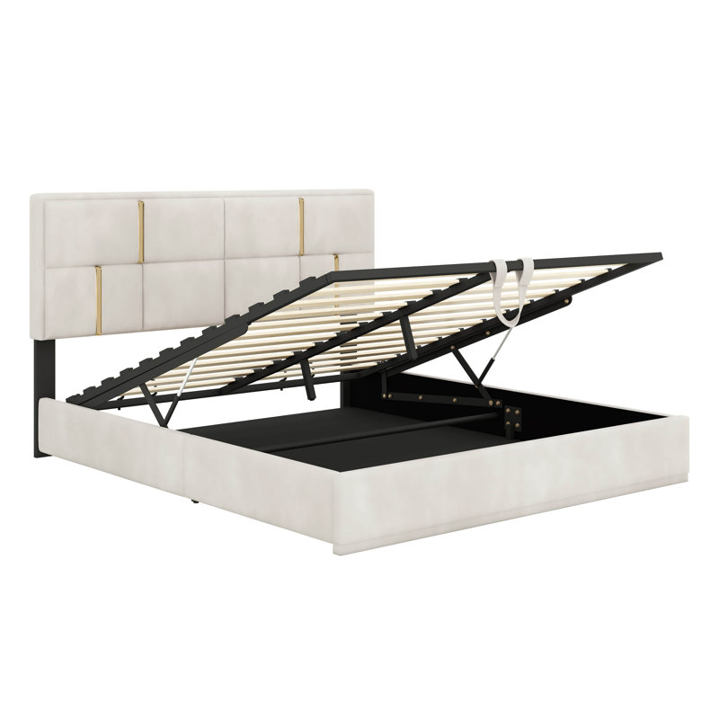 Kleomenis Upholstered Platform Storage Bed, Beige, Lit