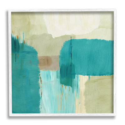 Coups de pinceau turquoise encadrés sur bois
