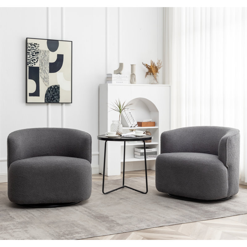 Fauteuil demi-tonneau pivotant Jalena, Polyester gris foncé